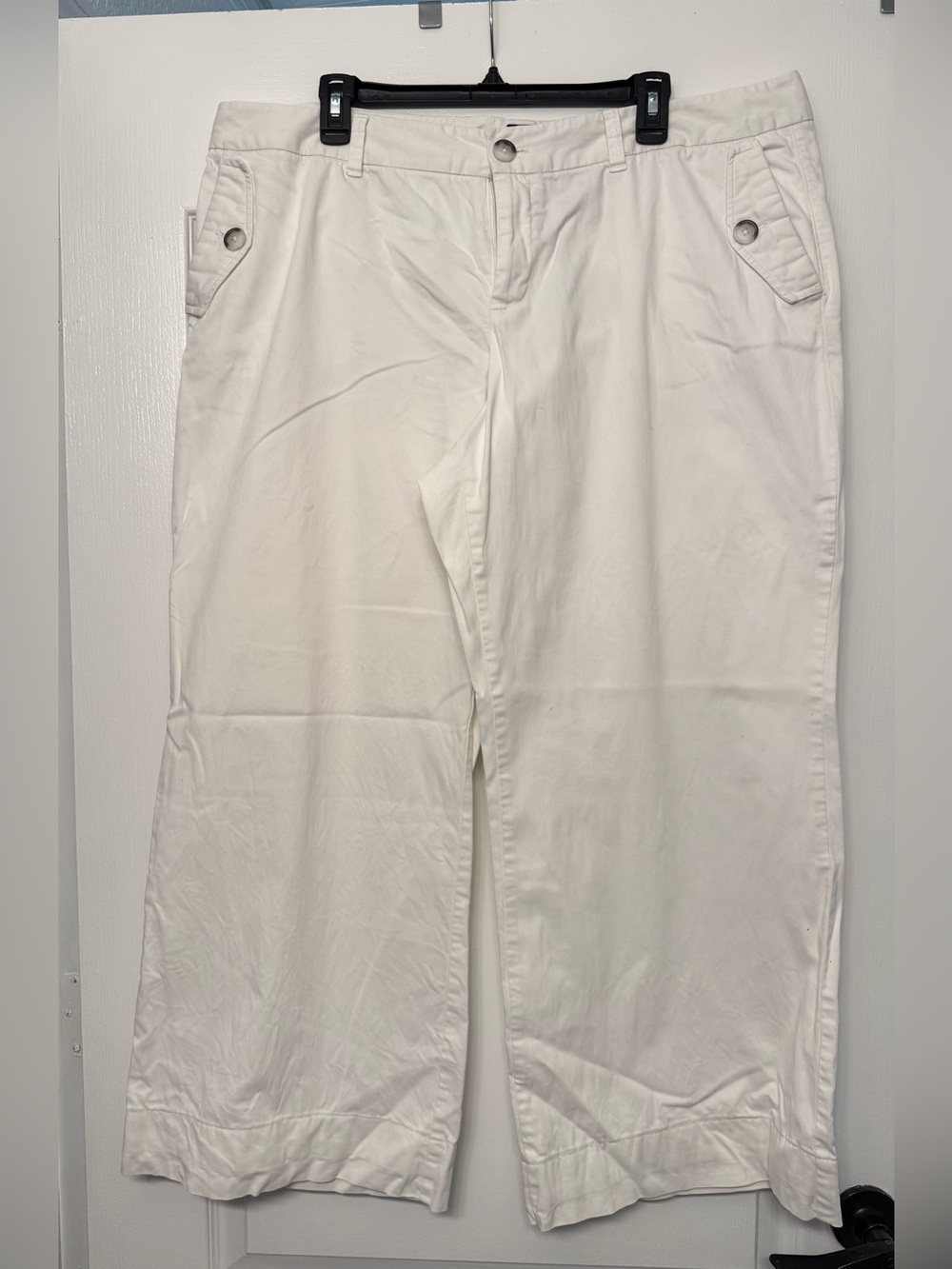 Gap Womens Size 18 White Textured Wide Leg Crop Pants Cotton Stretch Pocketsv